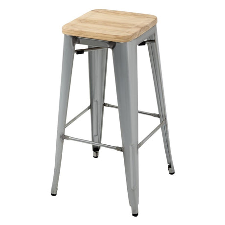 Bolero Bistro High Stools with Wooden Seat Pad Galvanised Steel (Pack of 4) - GM638 Metal Bar Stools Bolero   