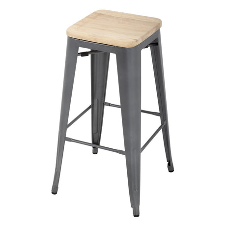 Bolero Bistro High Stools with Wooden Seat Pad Gun Metal (Pack of 4) - GM639 Metal Bar Stools Bolero   