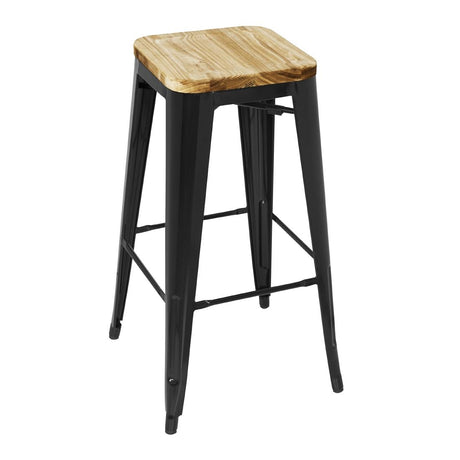 Bolero Bistro High Stools with Wooden Seat Pad Black (Pack of 4) - GM640 Metal Bar Stools Bolero   