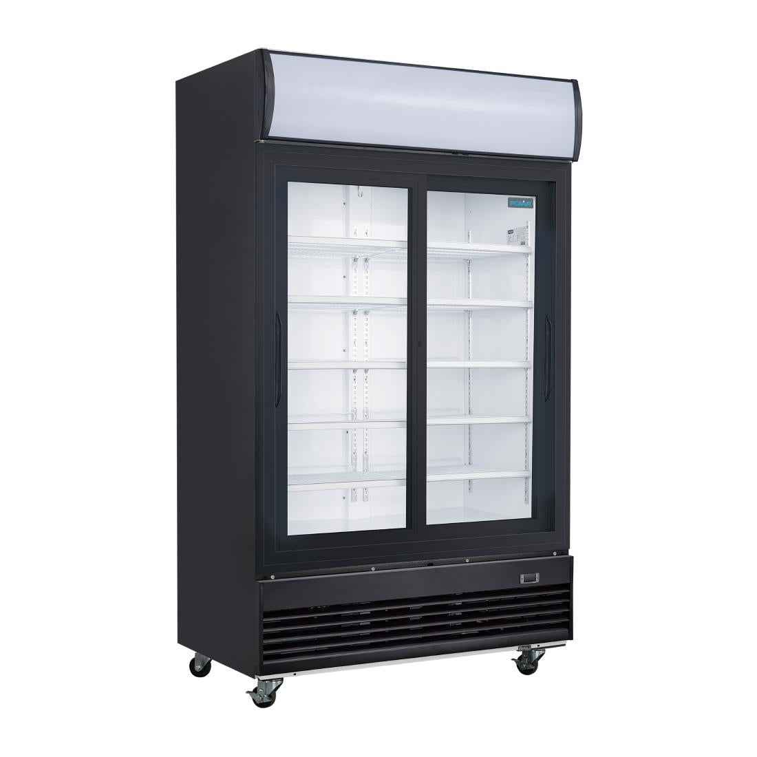 Polar G-Series Upright Sliding Door Display Cooler with Light Box 950Ltr Black - GM814  Polar   