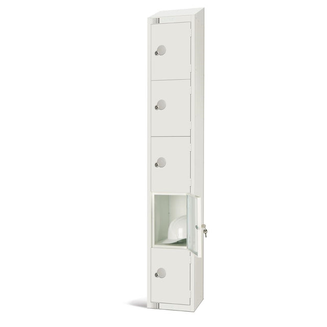 Elite Five Door Padlock Locker with Sloping Top White - GR306-PS Steel Lockers 300mm Deep Elite Lockers   