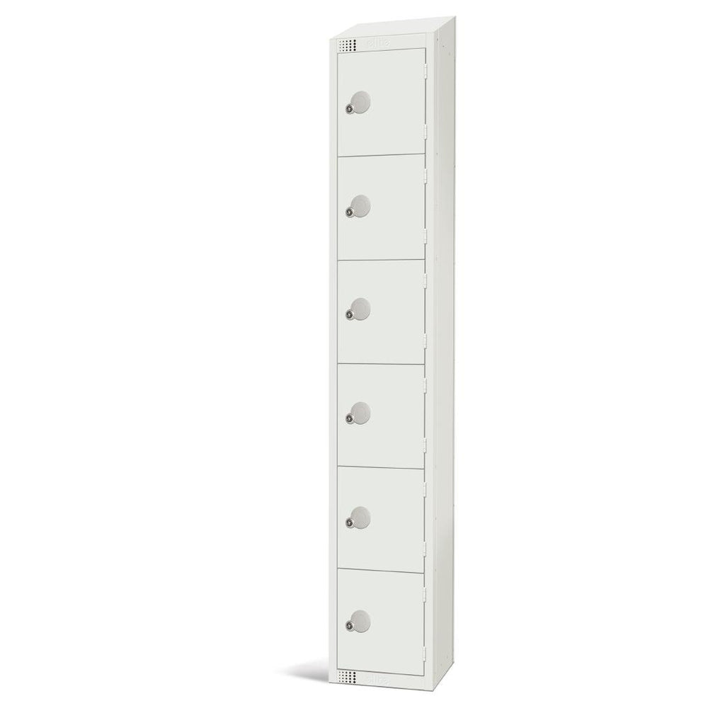 Elite Six Door Camlock Locker with Sloping Top White - GR307-CS Steel Lockers 300mm Deep Elite Lockers   