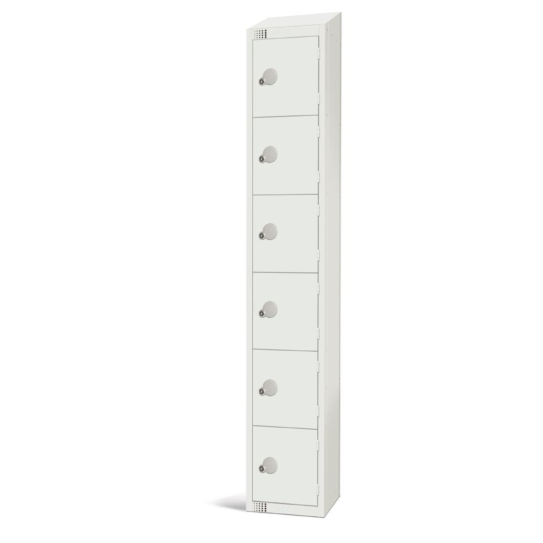 Elite Six Door Camlock Locker with Sloping Top White - GR307-CS Steel Lockers 300mm Deep Elite Lockers   