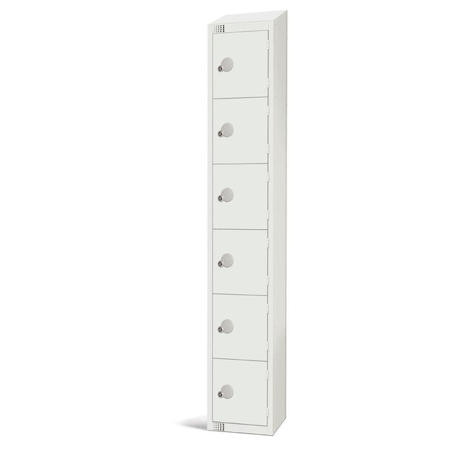 Elite Six Door Camlock Locker with Sloping Top White - GR307-CS Steel Lockers 300mm Deep Elite Lockers   