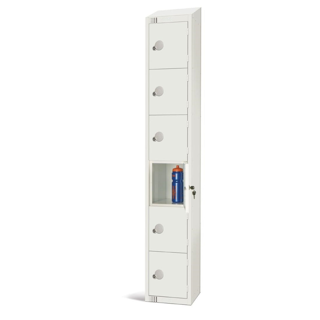 Elite Six Door Padlock Locker with Sloping Top White - GR307-PS Steel Lockers 300mm Deep Elite Lockers   