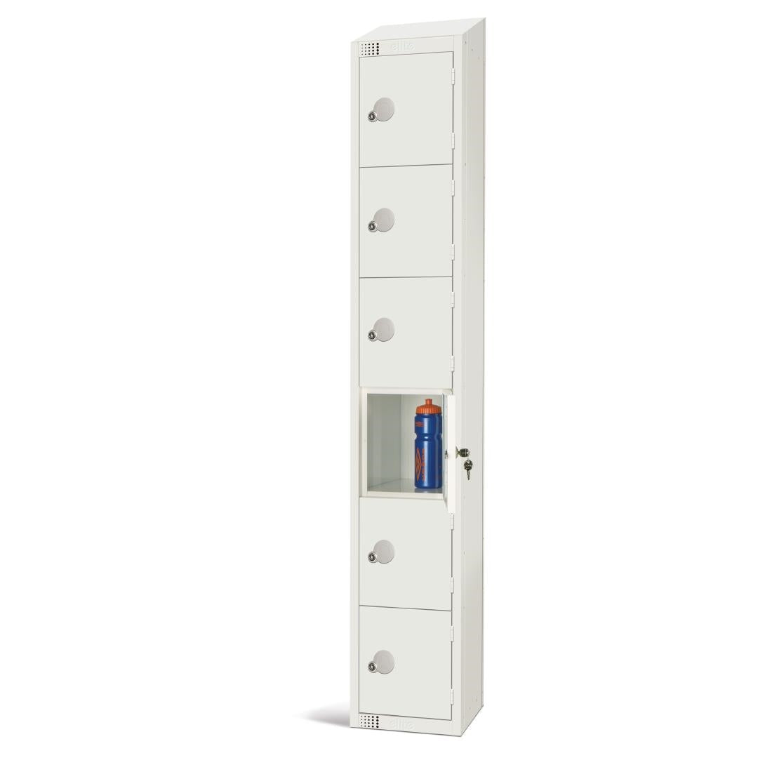 Elite Six Door Padlock Locker with Sloping Top White - GR307-PS Steel Lockers 300mm Deep Elite Lockers   
