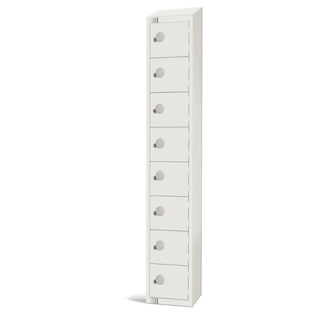 Elite Eight Door Camlock Locker with Sloping Top White - GR308-CS Steel Lockers 300mm Deep Elite Lockers   