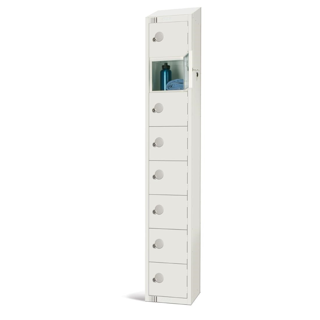 Elite Eight Door Padlock Locker with Sloping Top White - GR308-PS Steel Lockers 300mm Deep Elite Lockers   