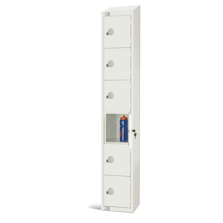 Elite Six Door Padlock Locker with Sloping Top White - GR314-PS Steel Lockers 450mm Deep Elite Lockers   