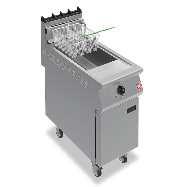 Falcon F900 F900 Single Tank Twin Basket Free Standing Propane Gas Filtration Fryer on Castors G9341F - GR470-P Freestanding Gas Fyers Falcon