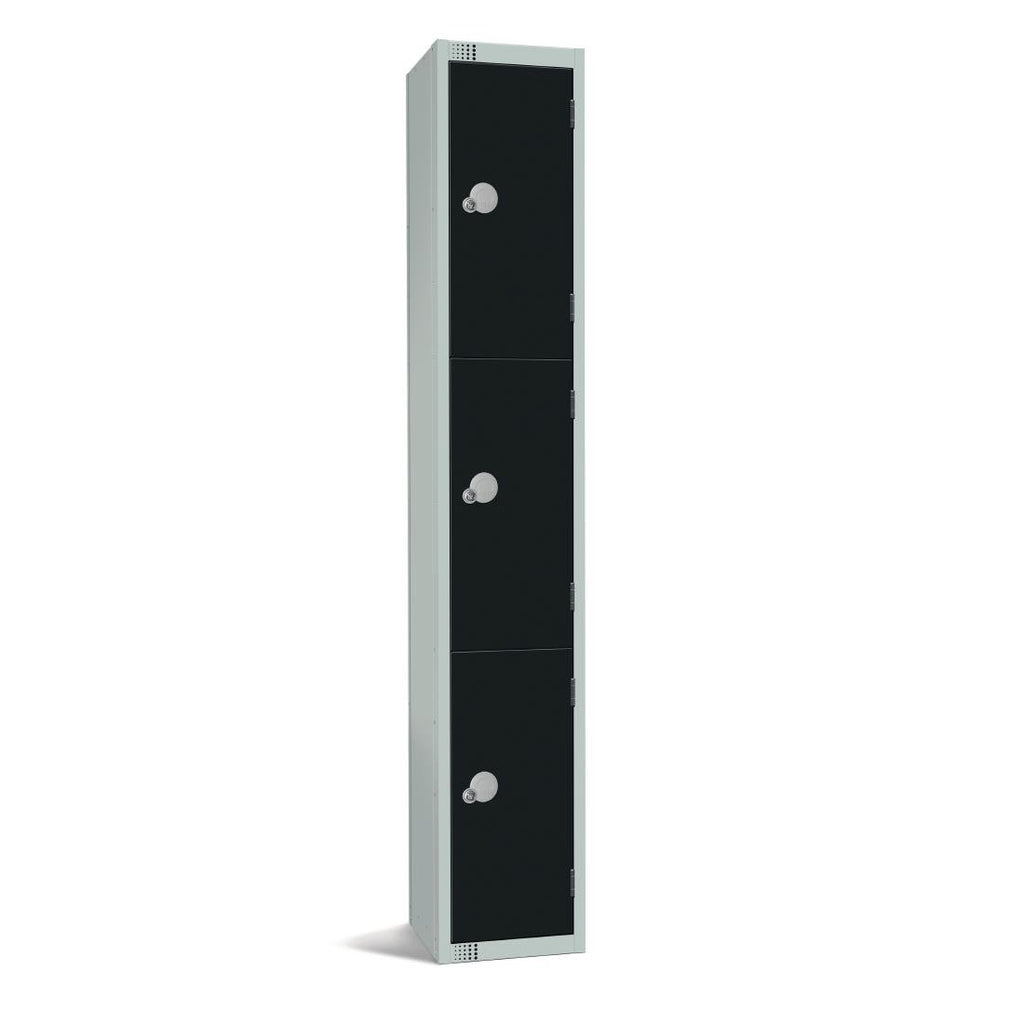 Elite Three Door Coin Return Locker Black - GR672-CN Steel Lockers 300mm Deep Elite Lockers   