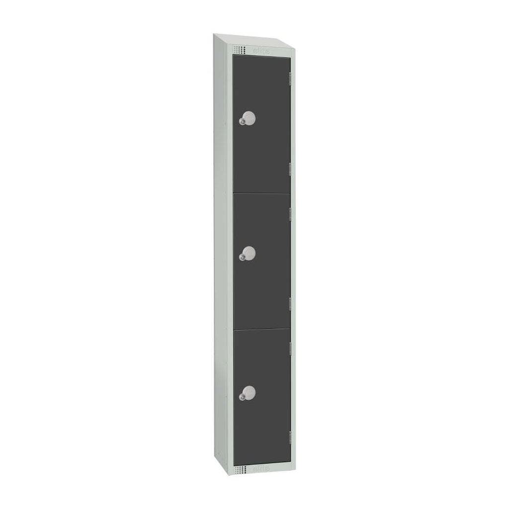 Elite Three Door Coin Return Locker with Sloping Top Graphite Grey - GR679-CNS Steel Lockers 300mm Deep Elite Lockers   