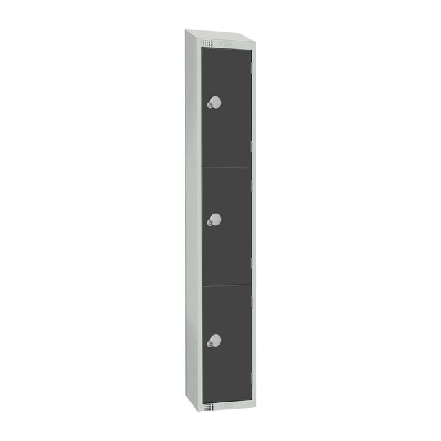 Elite Three Door Camlock Locker Graphite Grey with Sloping Top - GR679-CS Steel Lockers 300mm Deep Elite Lockers   
