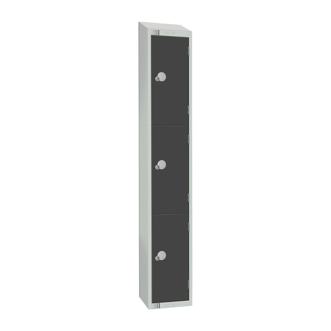 Elite Three Door Padlock Locker Graphite Grey with Sloping Top - GR679-PS Steel Lockers 300mm Deep Elite Lockers   