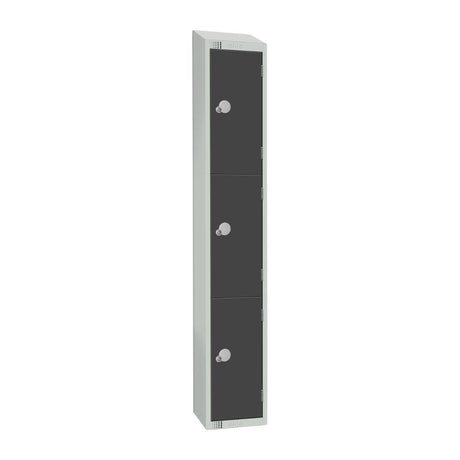 Elite Three Door Padlock Locker Graphite Grey with Sloping Top - GR679-PS Steel Lockers 300mm Deep Elite Lockers   