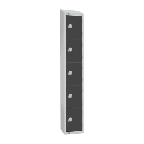 Elite Five Door Camlock Locker with Sloping Top Graphite Grey - GR681-CS Steel Lockers 300mm Deep Elite Lockers   