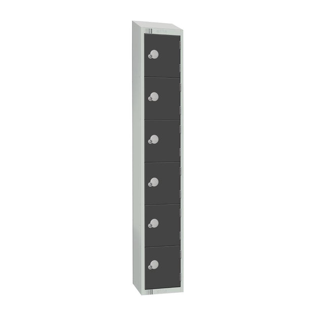 Elite Six Door Padlock Locker with Sloping Top Graphite Grey - GR682-PS Steel Lockers 300mm Deep Elite Lockers   