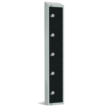 Elite Five Door Camlock Locker with Sloping Top Black - GR688-CS Steel Lockers 450mm Deep Elite Lockers   