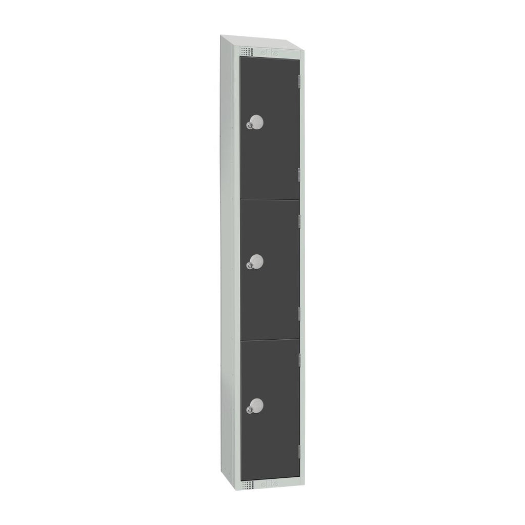 Elite Three Door Padlock Locker Graphite Grey with Sloping Top - GR693-PS Steel Lockers 450mm Deep Elite Lockers   
