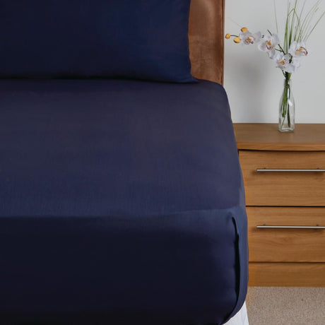 Mitre Essentials Temir Flat Sheet Navy Single - GU336  Mitre Essentials   