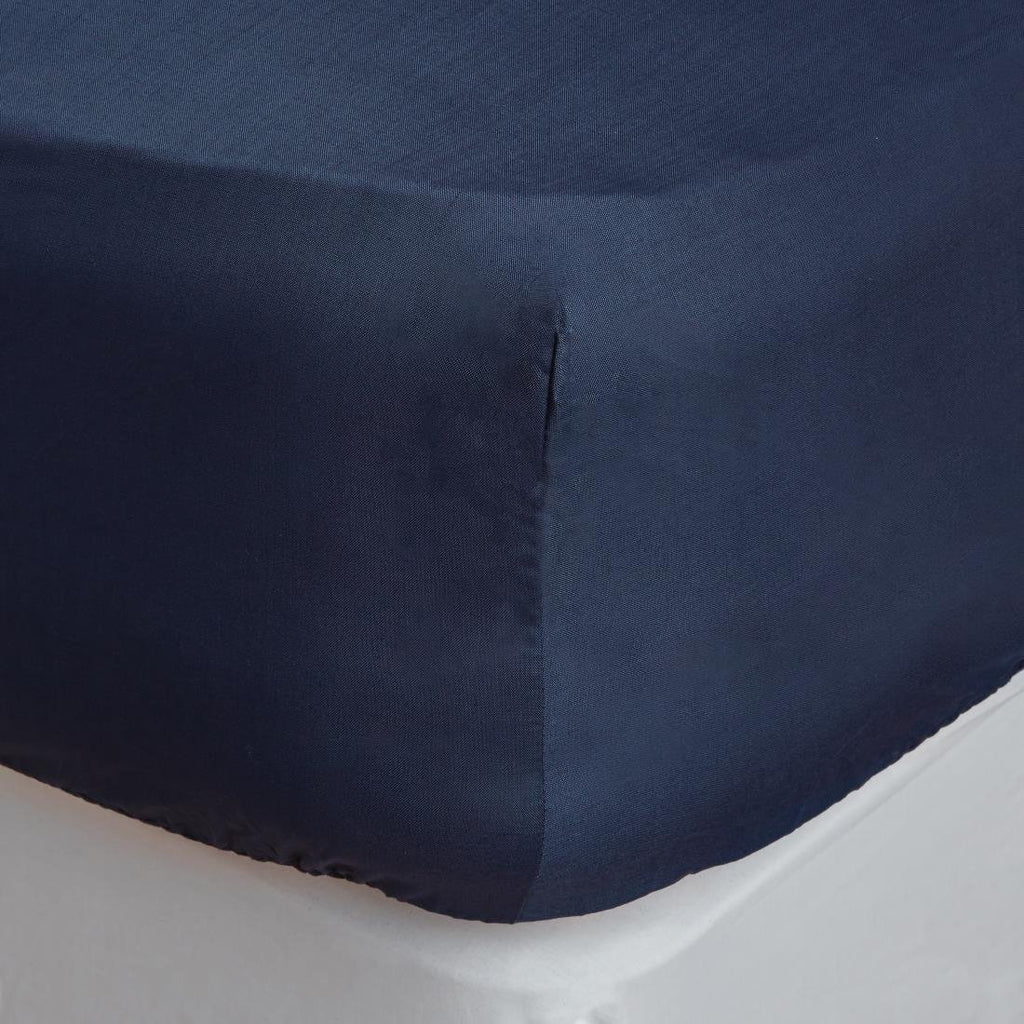 Mitre Essentials Temir Fitted Sheet Navy Double - HD052  Mitre Essentials   