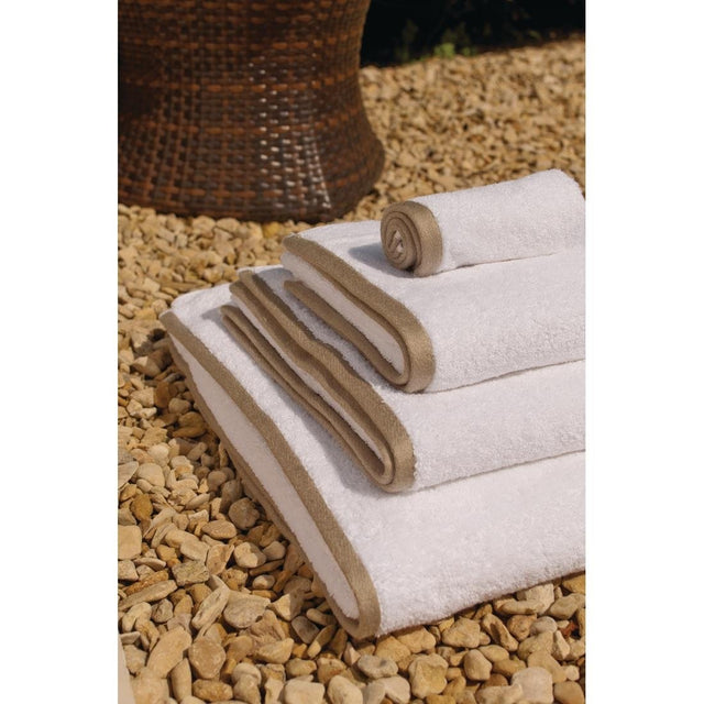 Mitre Heritage Ambassador Bath Sheet White with Taupe Border - GW313  Mitre Heritage   