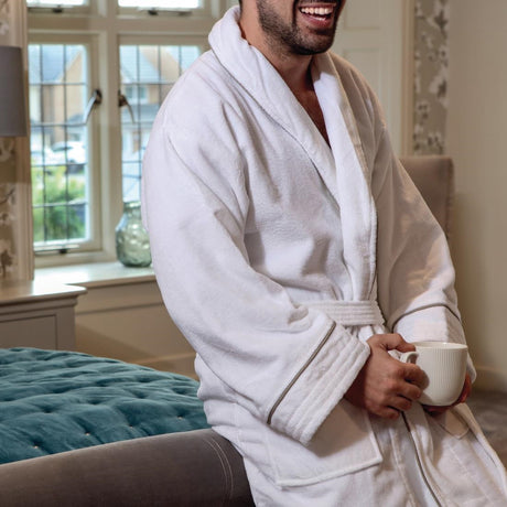Mitre Heritage Ambassador Taupe Large Bathrobe White - GW394  Mitre Heritage   