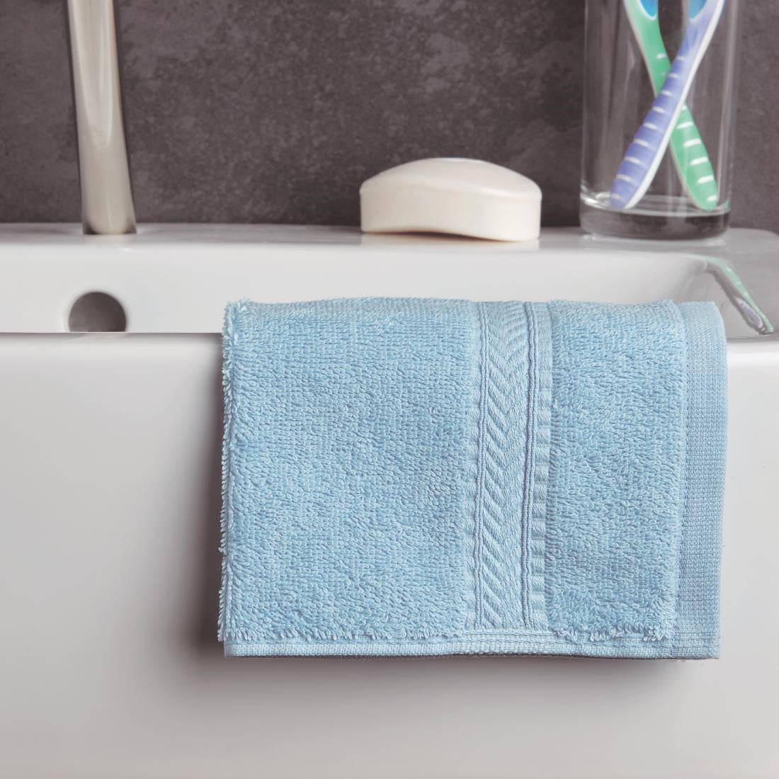 Mitre Essentials Nova Face Cloth Blue (Pack of 10) - HB625  Mitre Essentials   