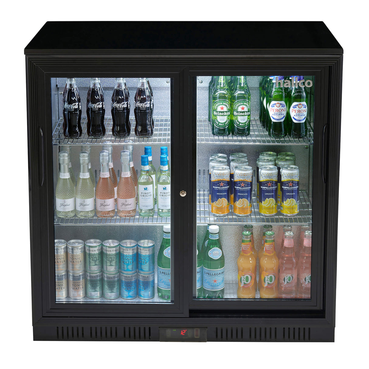 Hallco Double Door 200L Bottle Cooler – Sliding Door Commercial Undercounter Back Bar Fridge | HC2BK-SD Double Door Bottle Coolers HALLCO