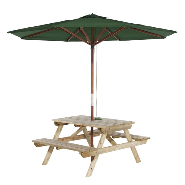 Rowlinson Picnic Table 4ft with Green Parasol 2.7m - HP888  Rowlinson   