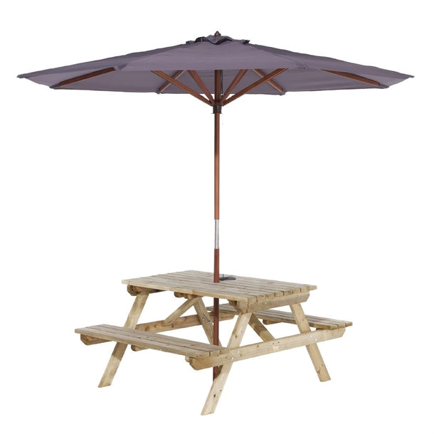 Rowlinson Picnic Table 6ft with Grey Parasol 2.7m - HP898  Rowlinson   