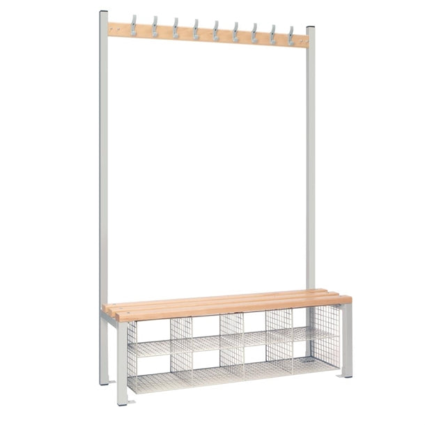 Single-Sided Island Seating with Mesh Basket Grey 1200mm - HR584  Elite Lockers   
