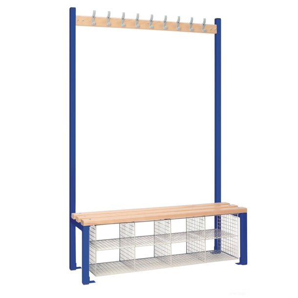 Single-Sided Island Seating with Mesh Basket Blue 1200mm - HR585  Elite Lockers   