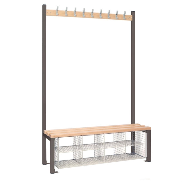 Single-Sided Island Seating with Mesh Basket Dark Grey 1200mm - HR586  Elite Lockers   