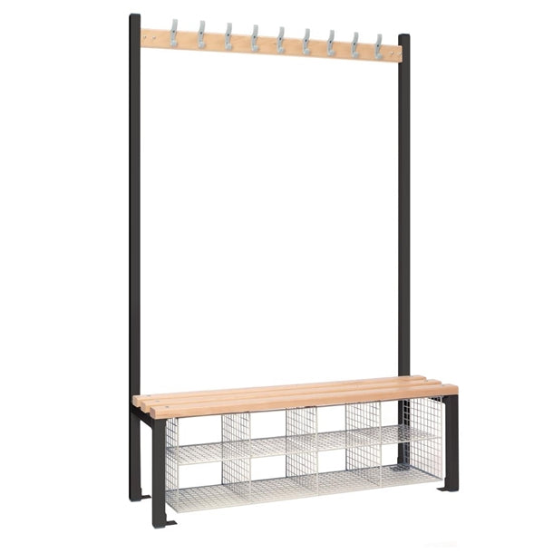 Single-Sided Island Seating with Mesh Basket Black 1200mm - HR587  Elite Lockers   