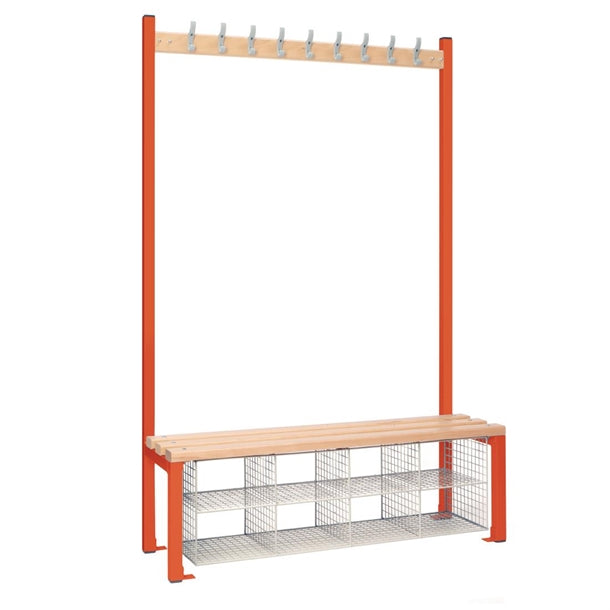 Single-Sided Island Seating with Mesh Basket Red 1200mm - HR588  Elite Lockers   