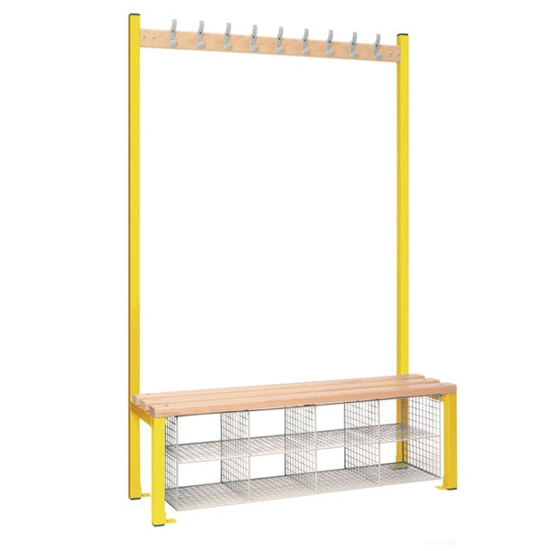 Single-Sided Island Seating with Mesh Basket Yellow 1200mm - HR590  Elite Lockers   