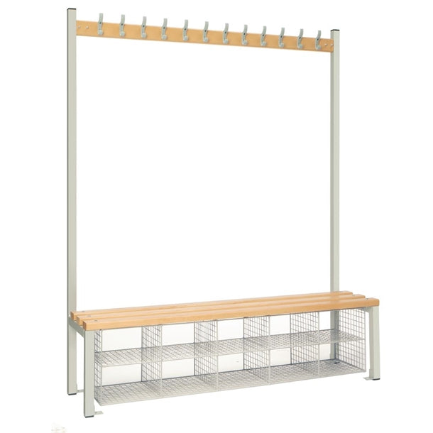 Single-Sided Island Seating with Mesh Basket Grey 1500mm - HR591  Elite Lockers   