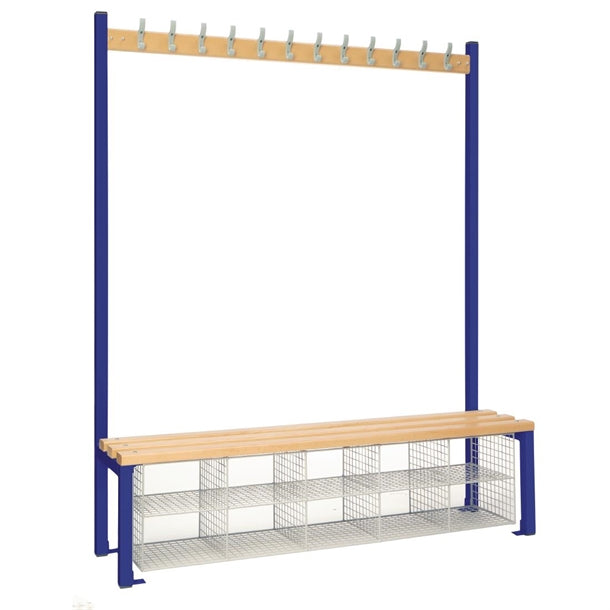 Single-Sided Island Seating with Mesh Basket Blue 1500mm - HR592  Elite Lockers   