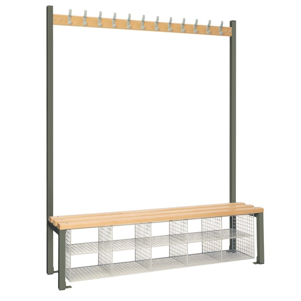 Single-Sided Island Seating with Mesh Basket Dark Grey 1500mm - HR593  Elite Lockers   