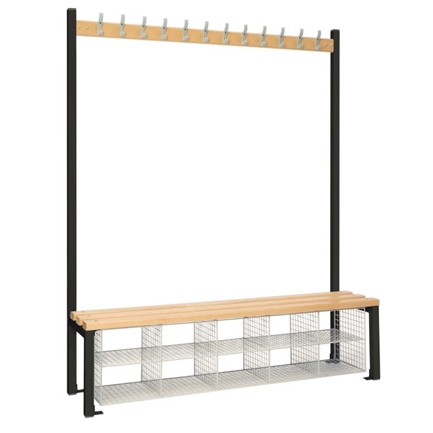Single-Sided Island Seating with Mesh Basket Black 1500mm - HR594  Elite Lockers   
