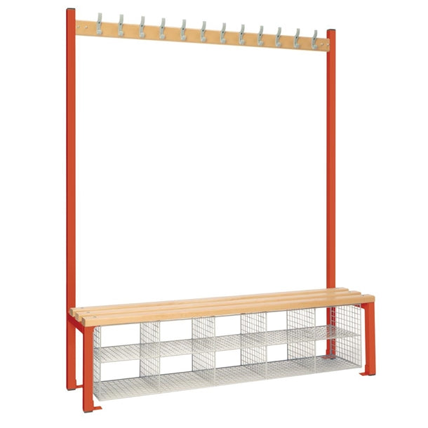 Single-Sided Island Seating with Mesh Basket Red 1500mm - HR595  Elite Lockers   