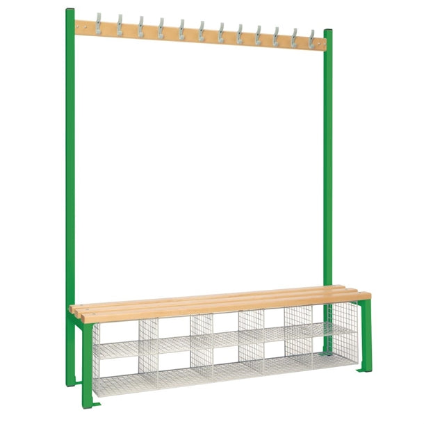 Single-Sided Island Seating with Mesh Basket Green 1500mm - HR596  Elite Lockers   