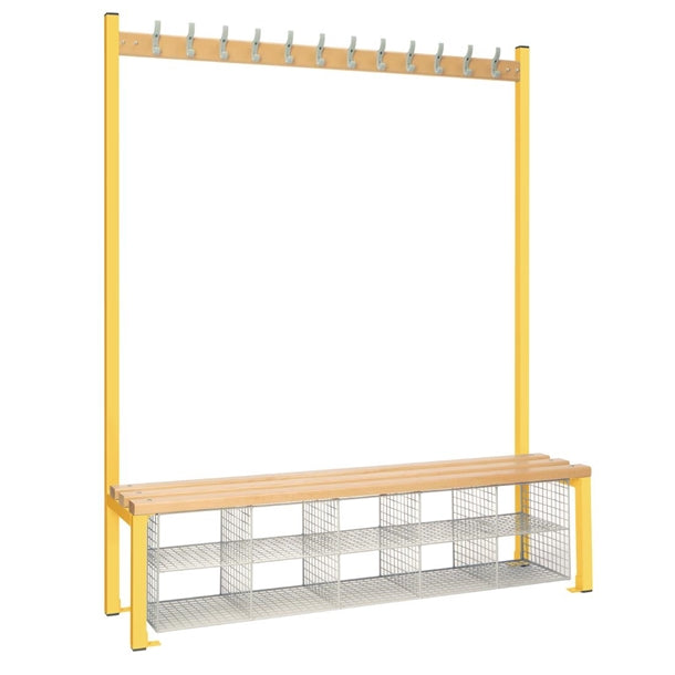 Single-Sided Island Seating with Mesh Basket Yellow 1500mm - HR597  Elite Lockers   