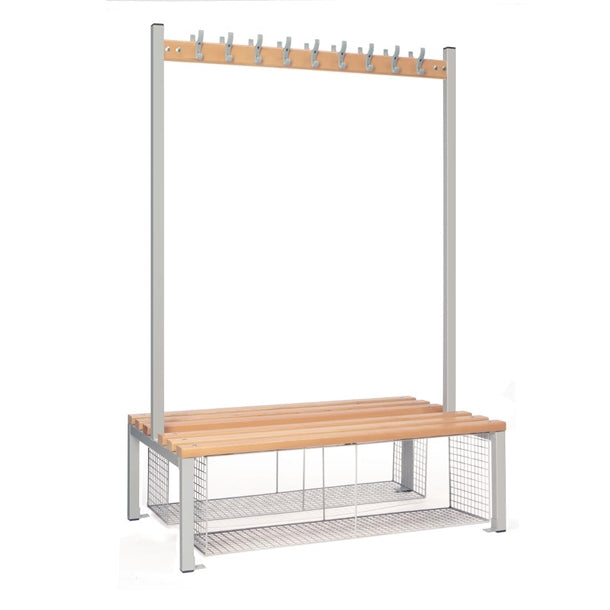 Double-sided Island Seating with Mesh Tray Grey 1200mm - HR612  Elite Lockers   