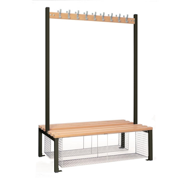 Double-sided Island Seating with Mesh Tray Black 1200mm - HR615  Elite Lockers   