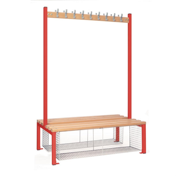 Double-sided Island Seating with Mesh Tray Red 1200mm - HR616  Elite Lockers   