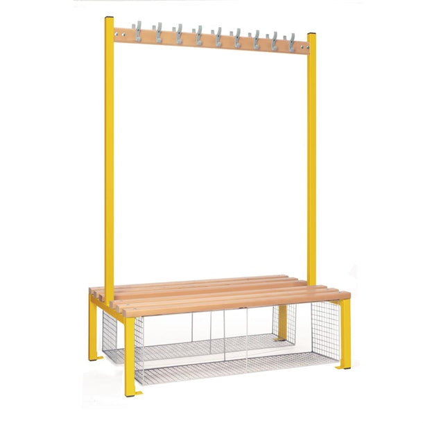Double-sided Island Seating with Mesh Tray Yellow 1200mm - HR618  Elite Lockers   