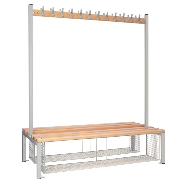 Double-sided Island Seating with Mesh Tray Grey 1500mm - HR619  Elite Lockers   