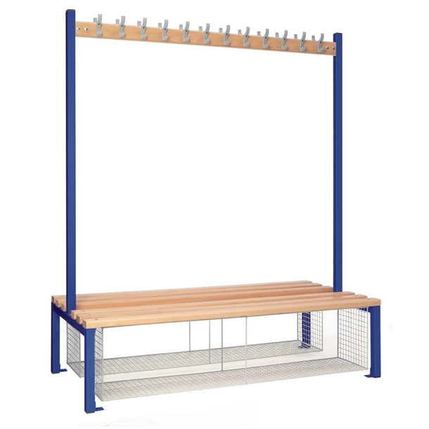 Double-sided Island Seating with Mesh Tray Blue 1500mm - HR620  Elite Lockers   